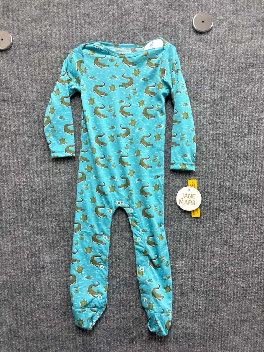 Jane Marie Teal Alligator and Turtle Pattern Footie Pajamas - 18M